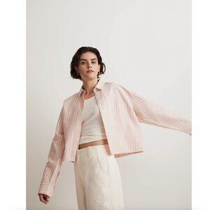 Madewell • Pink & White Striped The Signature Oxford Crop Shirt • Size XXS